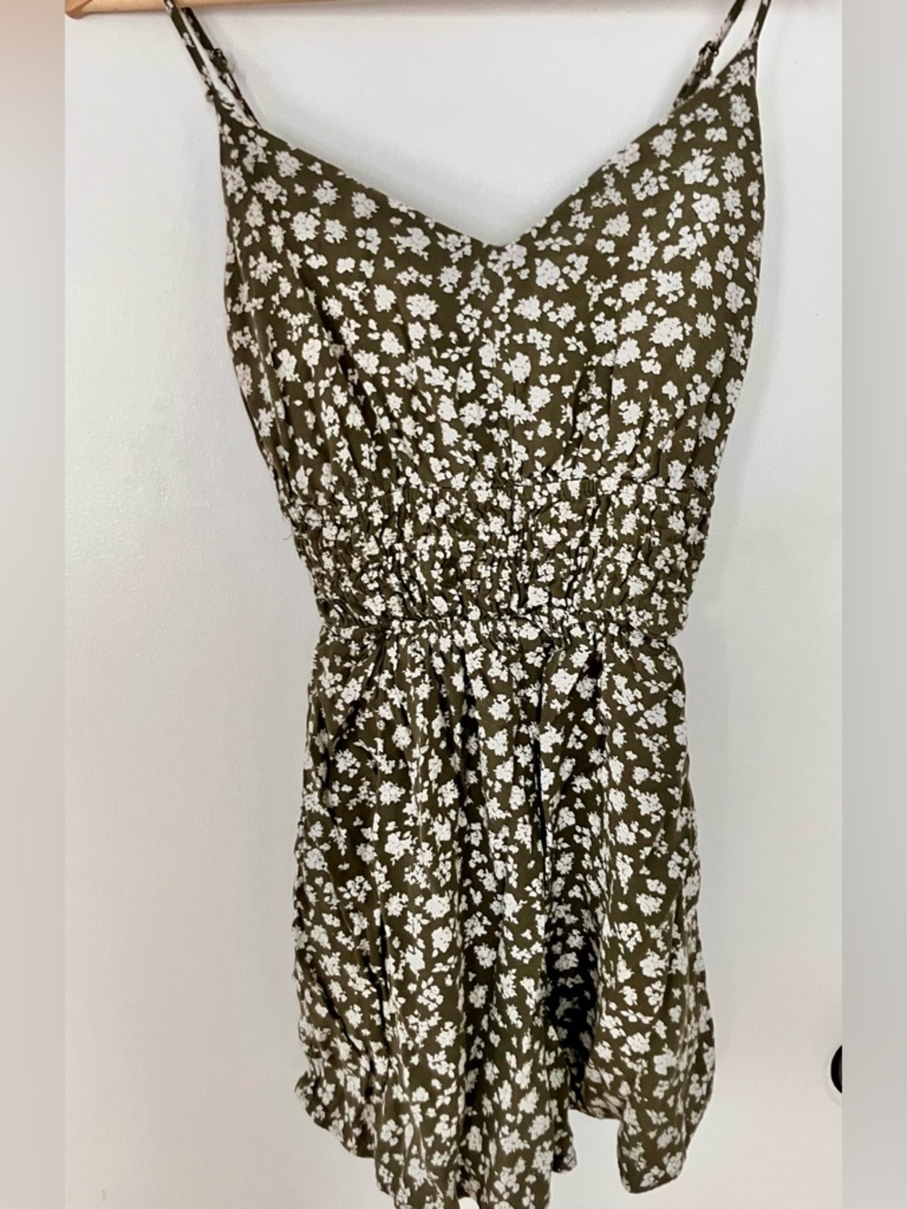 Olive Floral Cinch-Waist Women’s Shorts Romper
